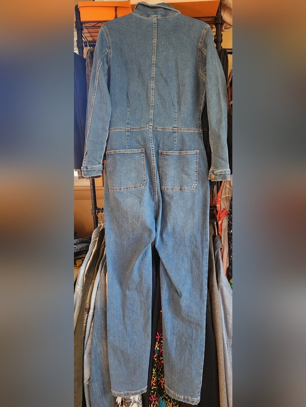 Free People Women's Denim Zip-Front Jumpsuit - Blue - Picture 7 of 10